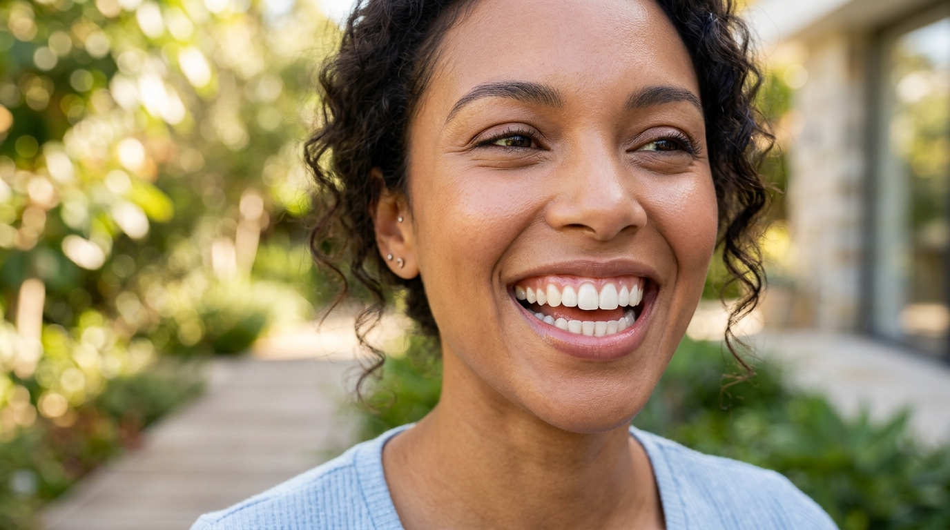 A smiling patient with healthy gums, showcasing the positive results of professional care for Gum Health and Periodontics at SameDay Dental.