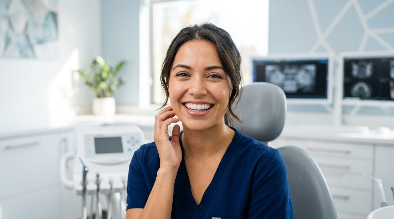 A smiling teen and adult patient comparing traditional braces and clear aligners for their orthodontics treatment.
