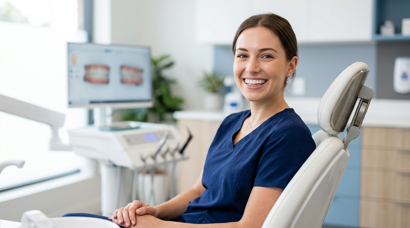 A smiling adult and teen showing their teeth, representing the benefits of orthodontics for all ages at SameDay Dental.